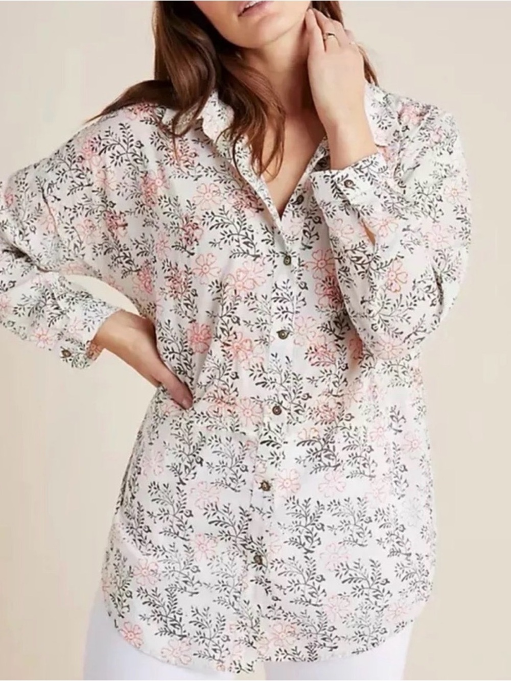 Anthropologie Enchanted Floral Button-Front Blouse 2X